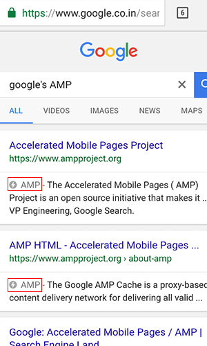 Example of Google AMP in Search Result
