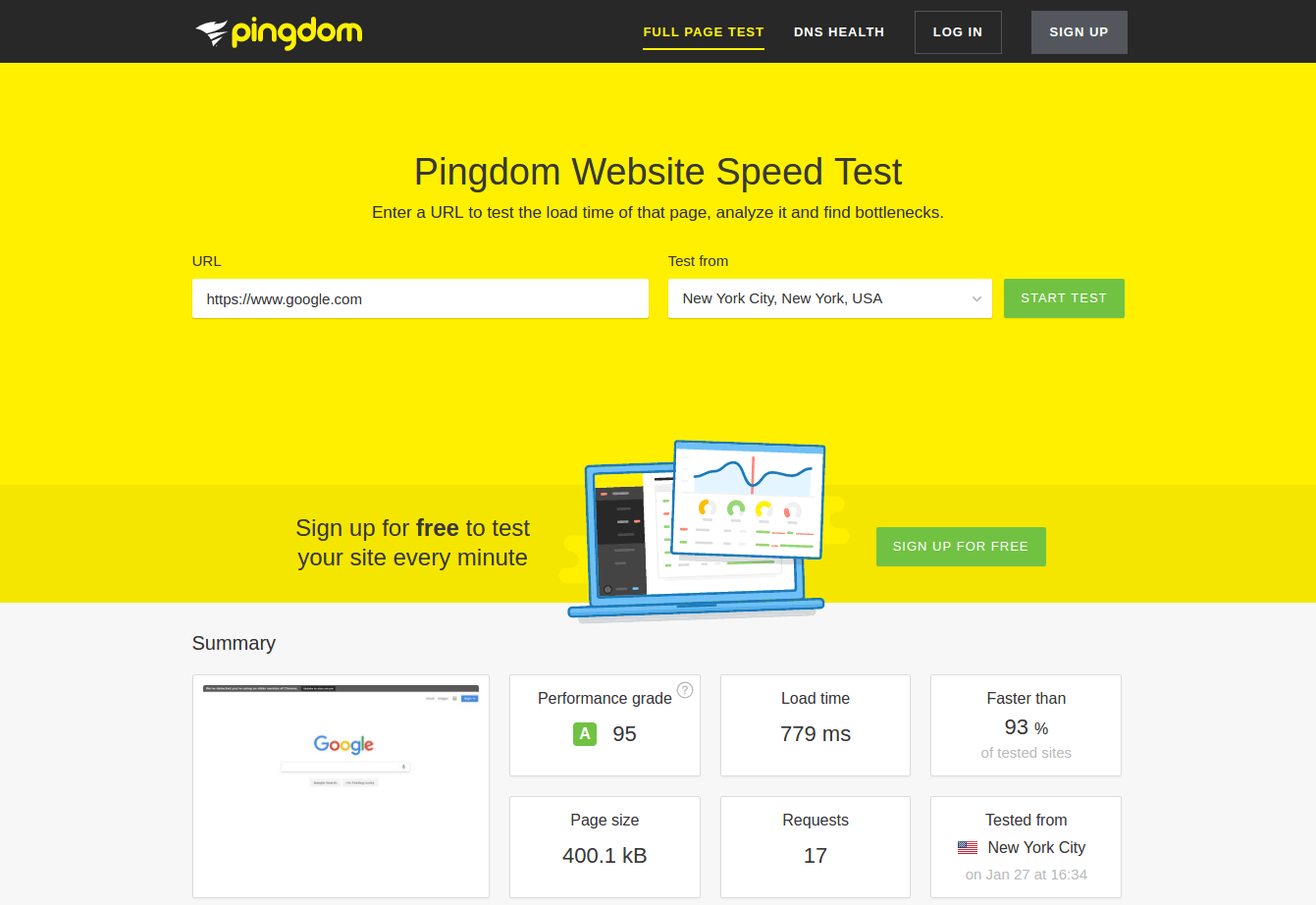 Pingdom Website Speed Test Tool
